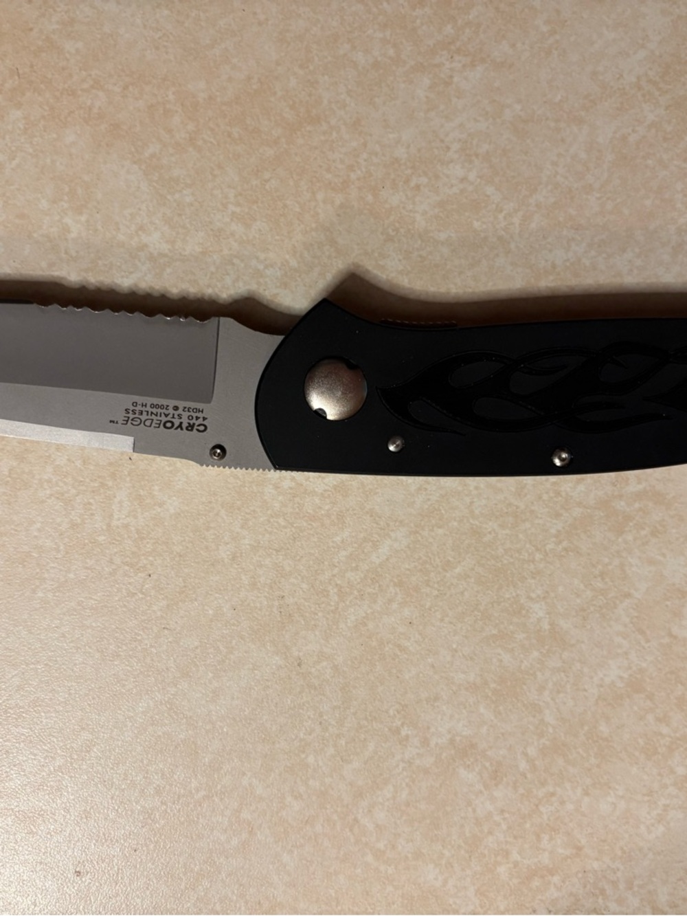Harley Davidson, flaming legend Cryo edge knife from 2001 with leather sheath - Picture 12 of 15
